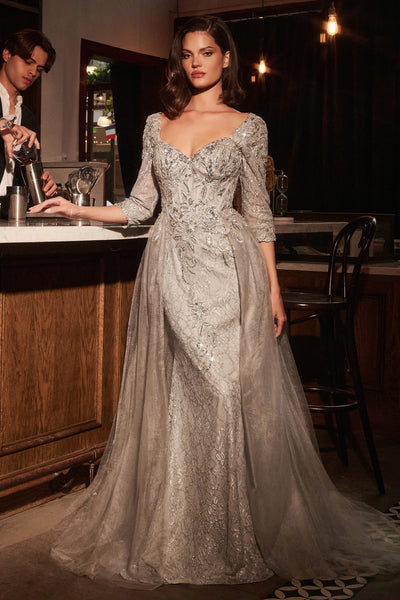 Liesel Gown - LONG SLEEVE LACE FITTED DRESS & OVERSKIRT | Lady Black Tie Black/Nude / 16 Liesel Gown - LONG SLEEVE LACE FITTED DRESS & OVERSKIRT | Lady Black Tie Black/Nude / 16