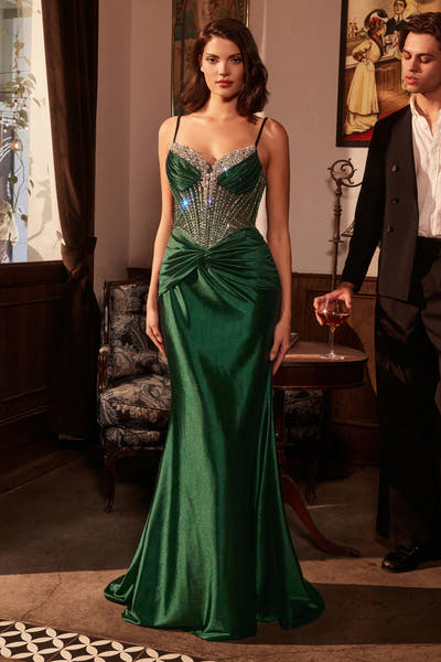 Size 8, Nyx Gown - Sheer Embellished Bodice Satin Gown - Final Sale