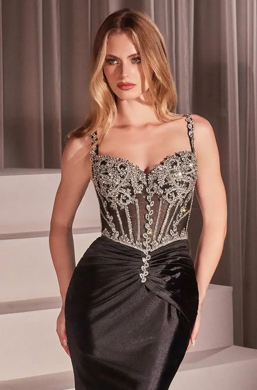 Artemis Gown - Crystal-Embellished Fitted Satin Dress