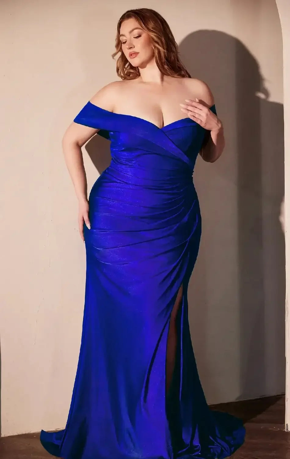 Freya Gown - Royal - OFF THE SHOULDER STRETCH SPANDEX DRESS