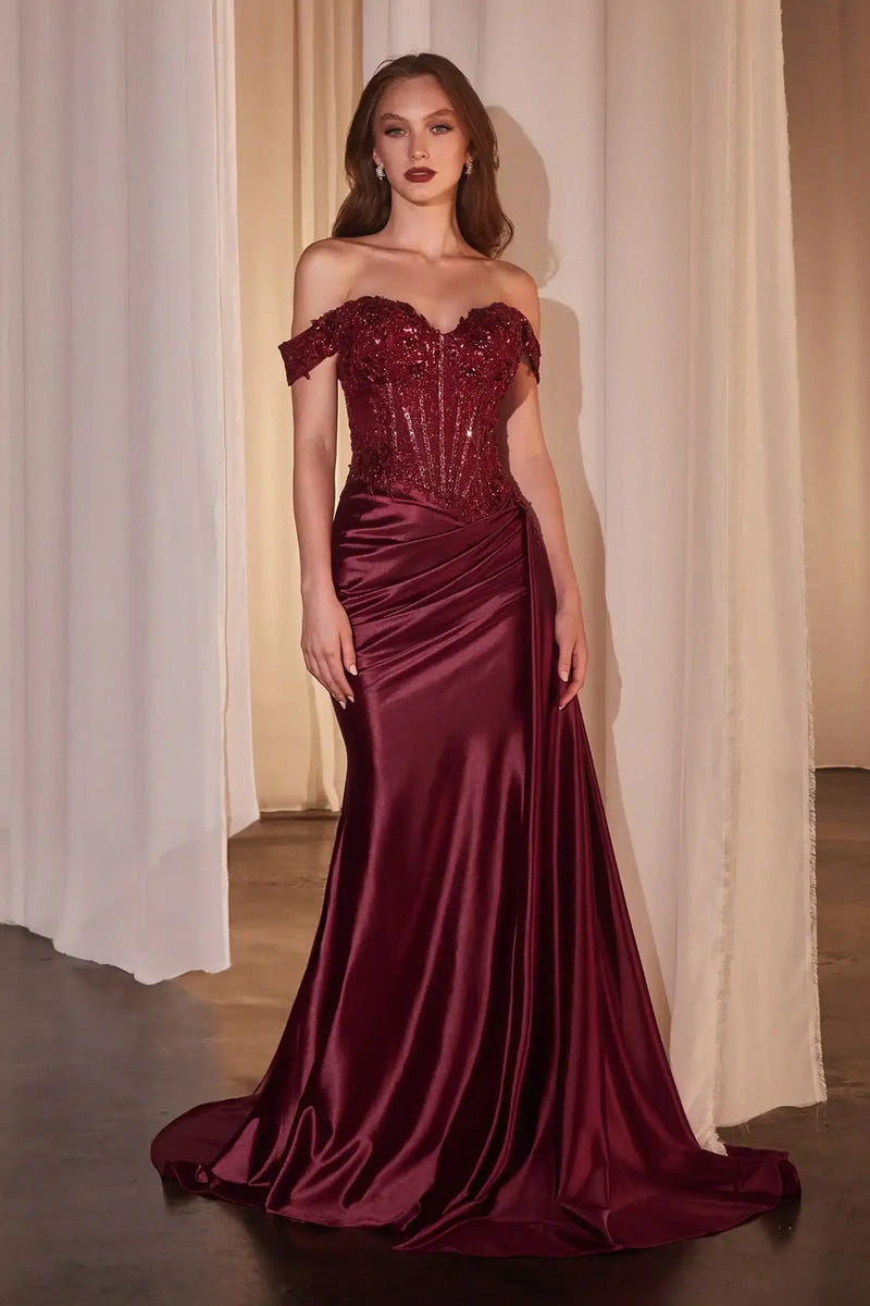 Hailee Gown - Off The Shoulder Lace & Satin Fitted Gown