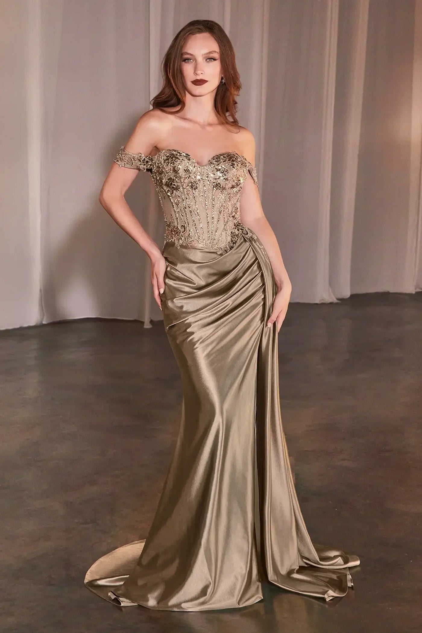 Hailee Gown - Off The Shoulder Lace & Satin Fitted Gown