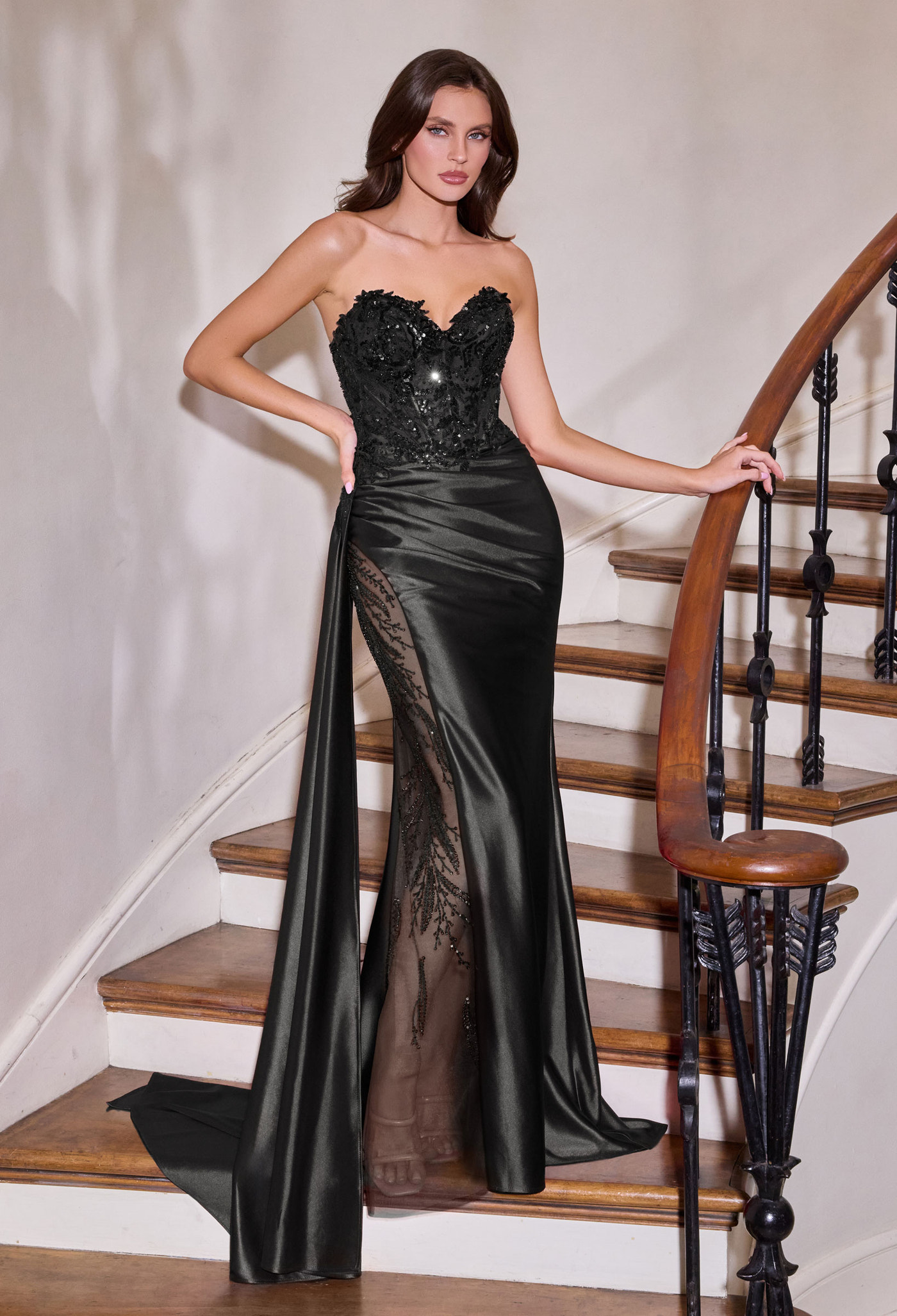 Evans Gown - Beaded Satin Evening Dress