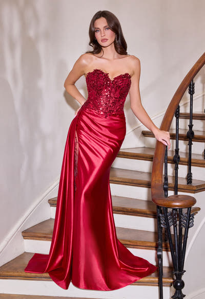 Evans Gown - Satin Dress With Illusion Leg Slit