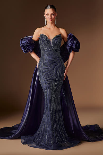 Constantina Gown - Mermaid Gown with Puff Sleeves & Overskirt