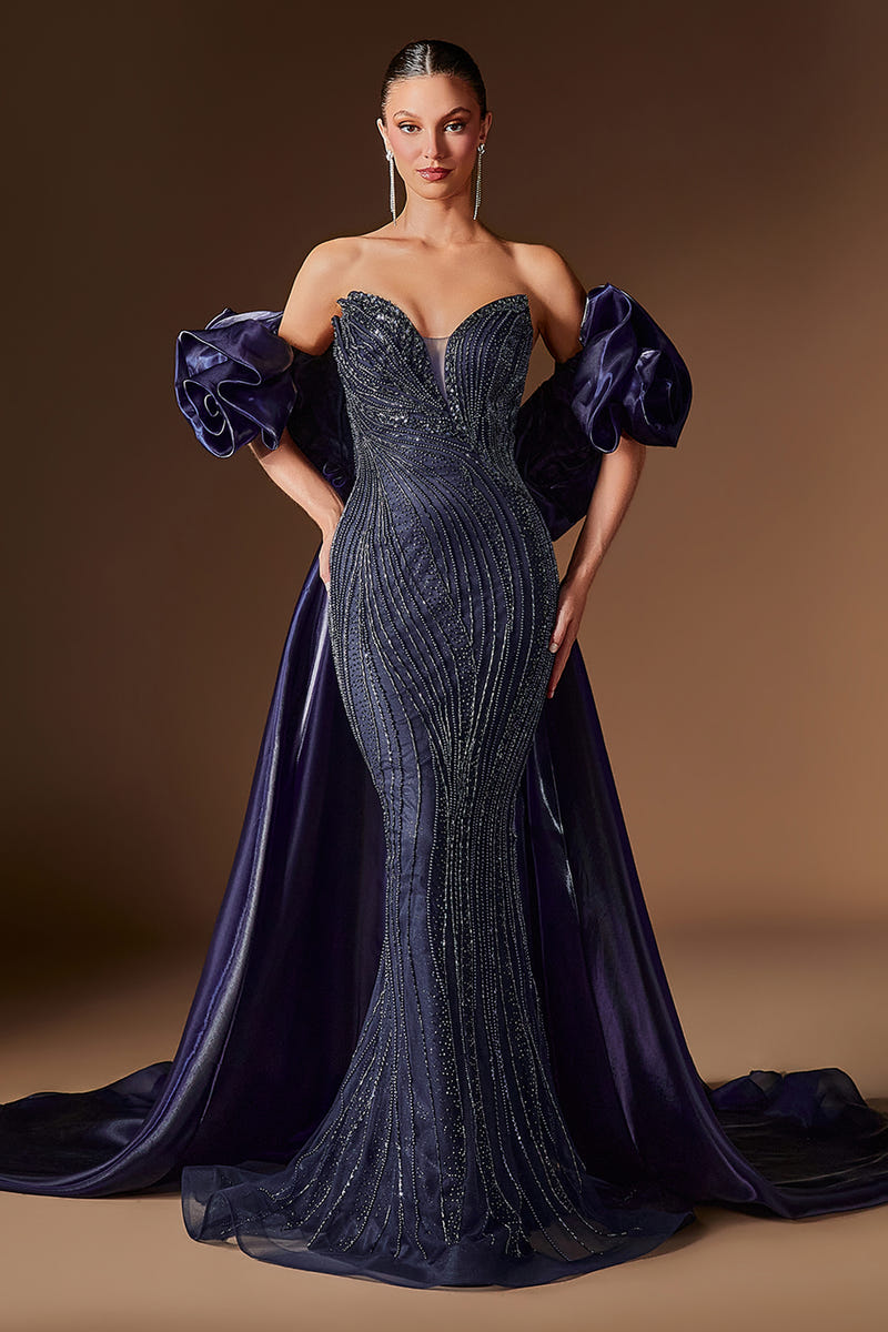 Constantina Gown - Mermaid Gown with Puff Sleeves & Overskirt