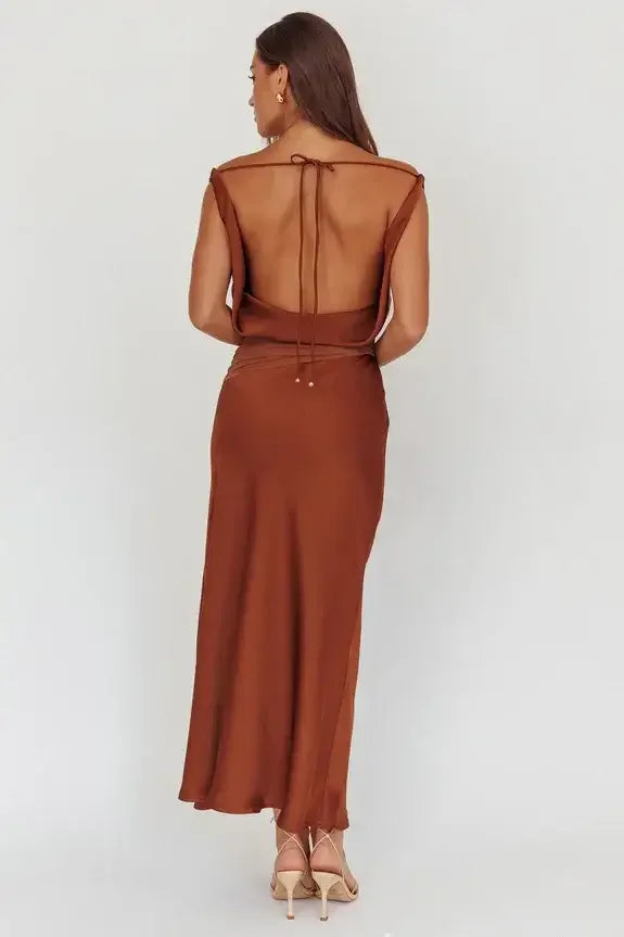 Brown off-shoulder dress