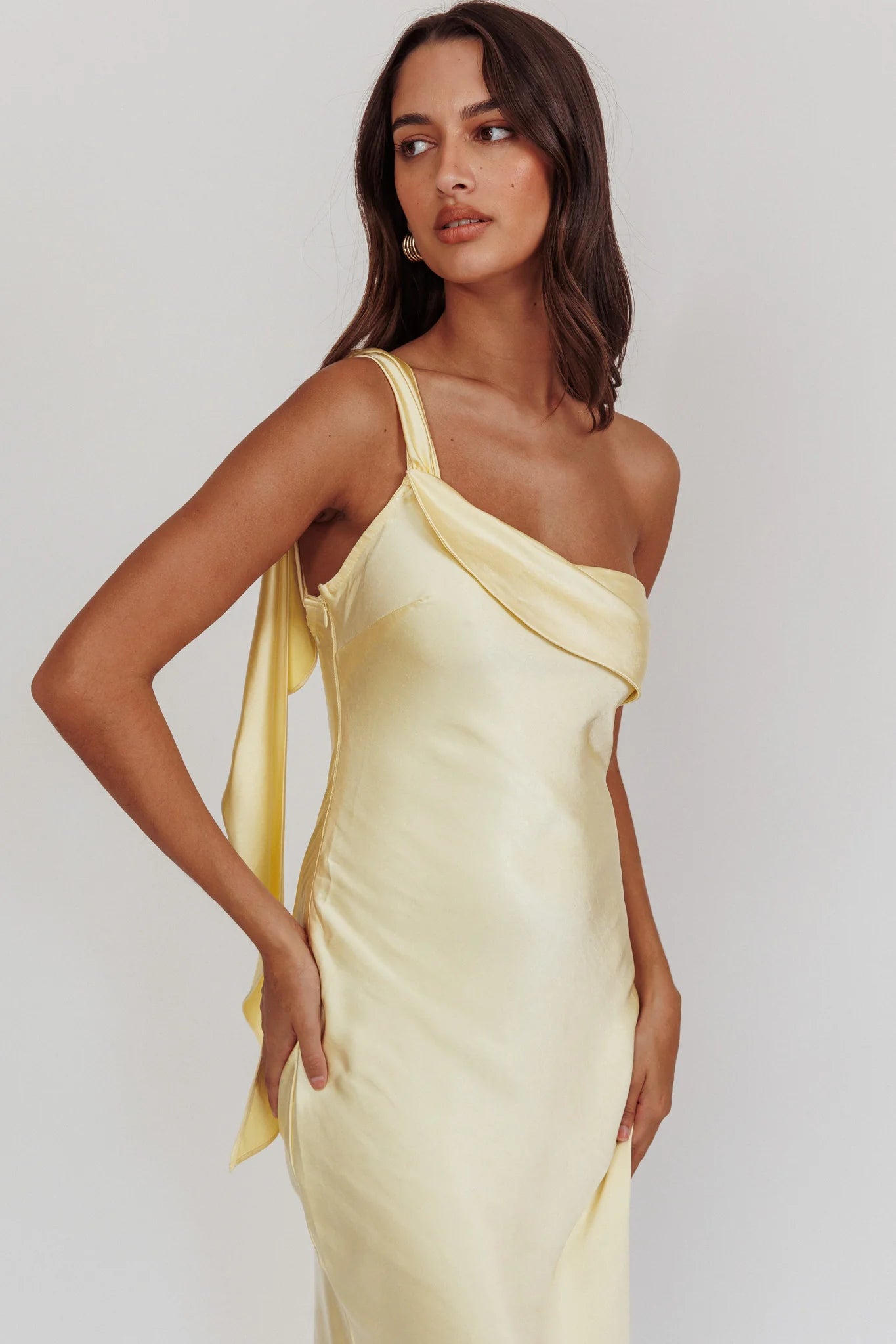 gold satin slip maxi dress Blaine Maxi Dress - Butter Yellow Satin Slip Dress