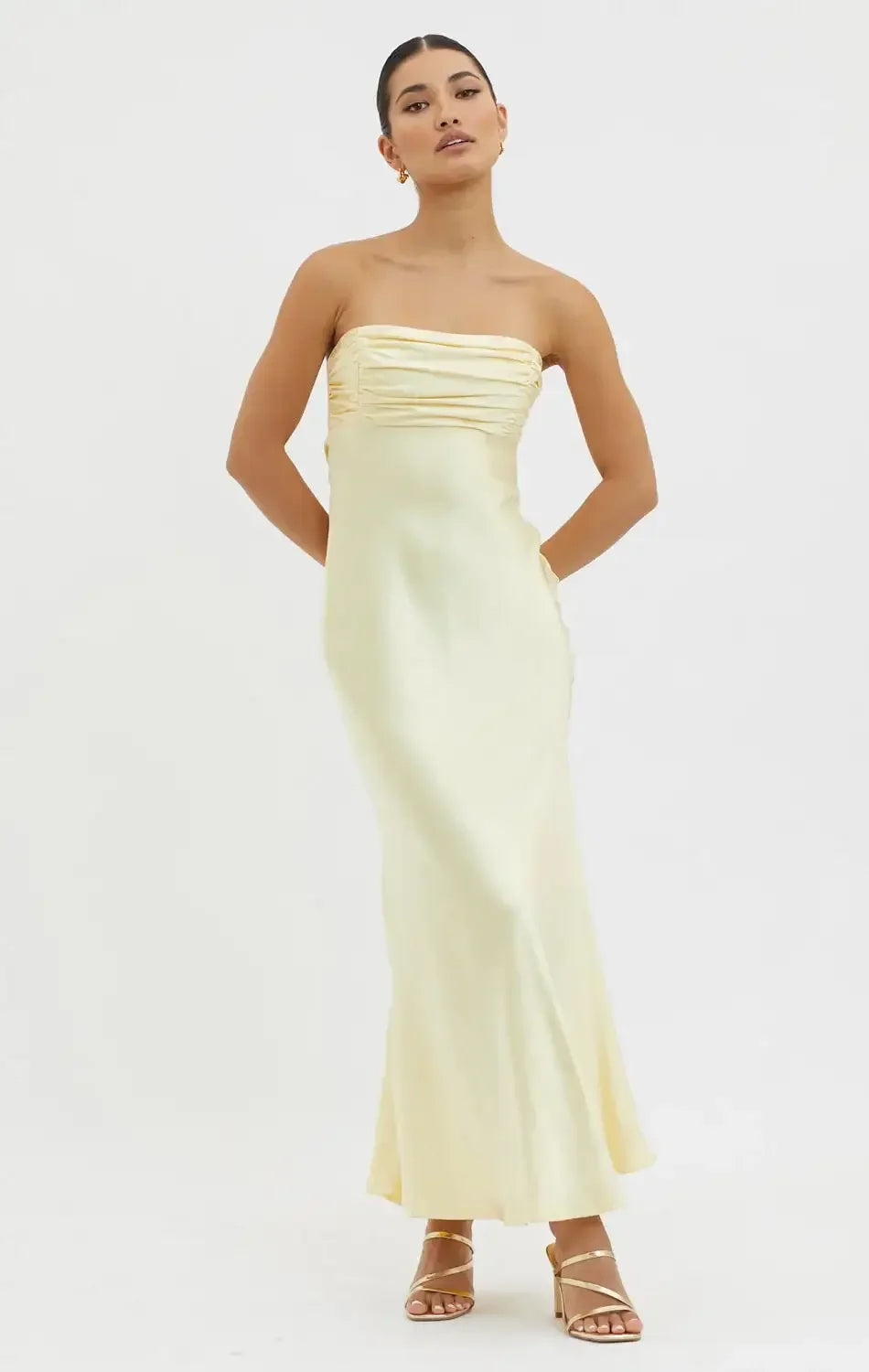 Matlyn Maxi Dress - Sun - Metallic Strapless Maxi Dress With Tie Back