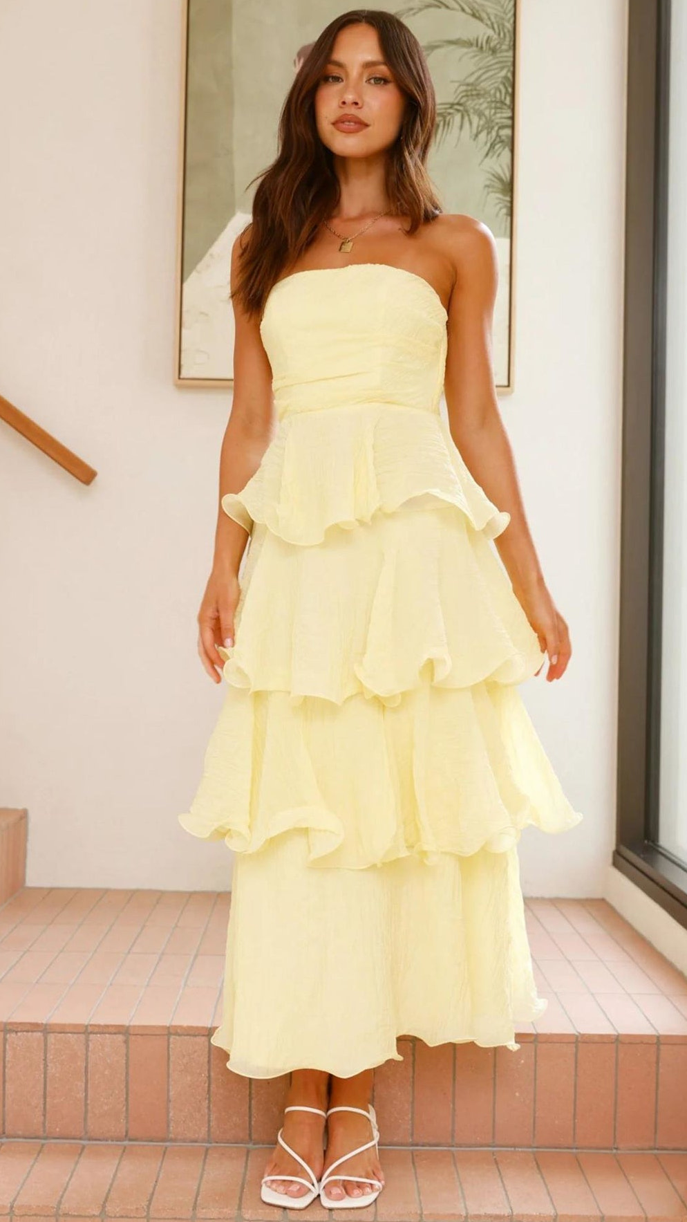 strapless tiered maxi dress Elan in White Not Fitted Seen in SJ @mamavaidosa
