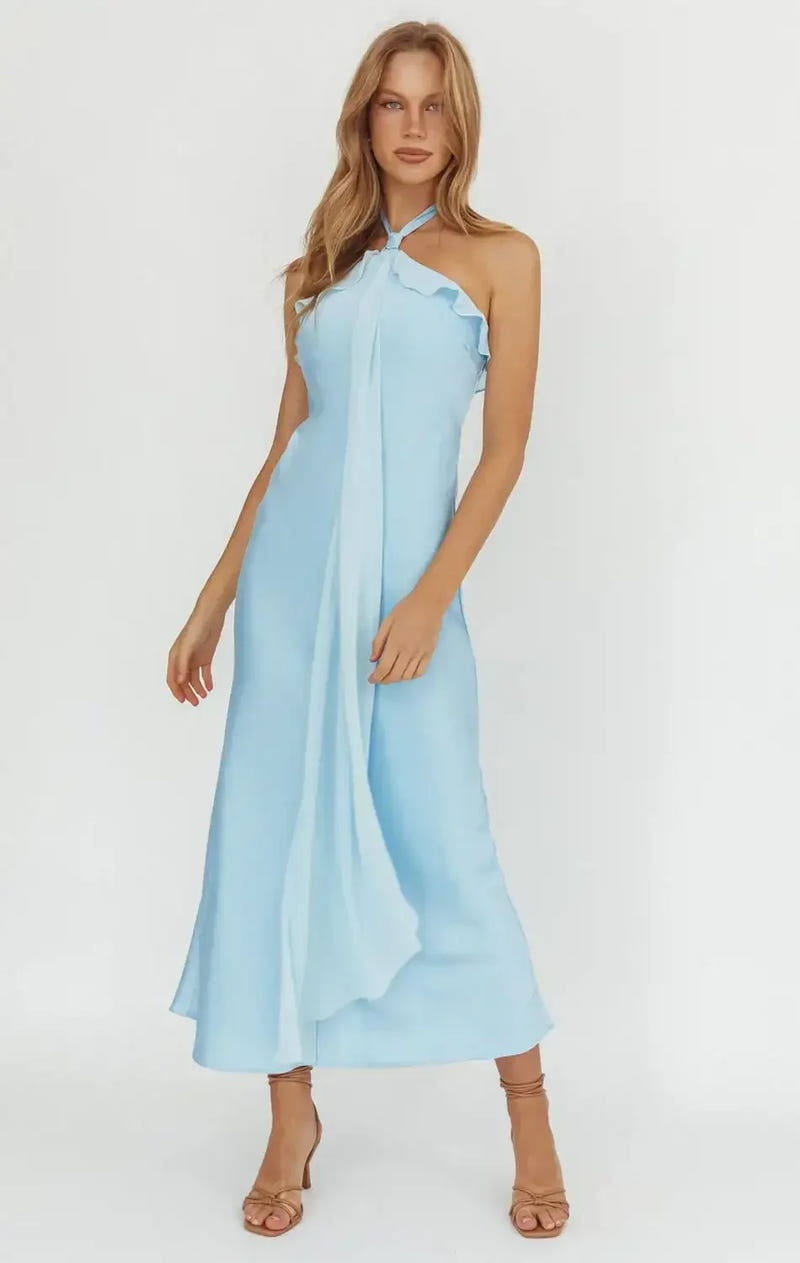 LUMIÈRE HALTER MAXI DRESS - BABY BLUE