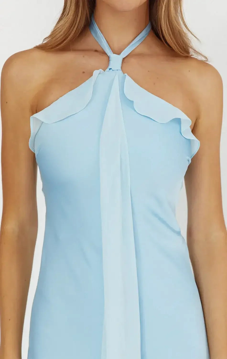LUMIÈRE HALTER MAXI DRESS - BABY BLUE