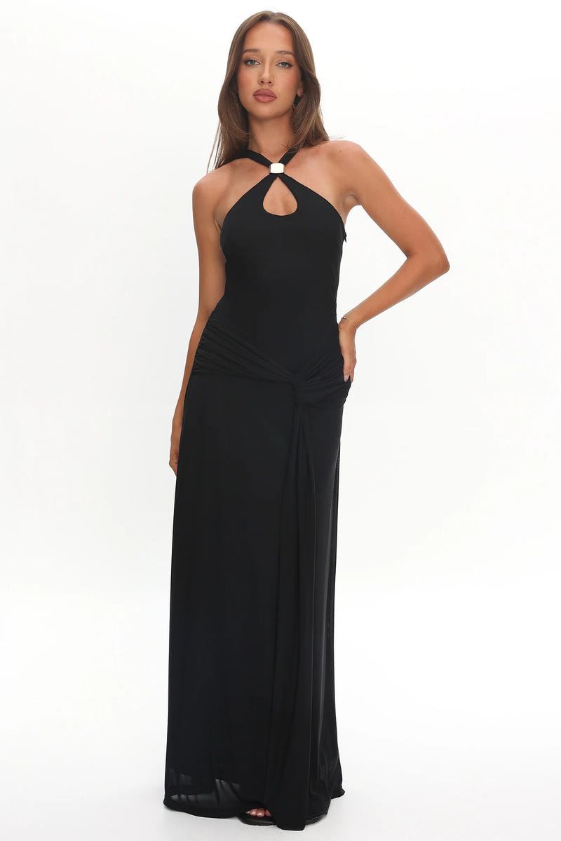 Solange Maxi Dress - Black Halter Long Dress