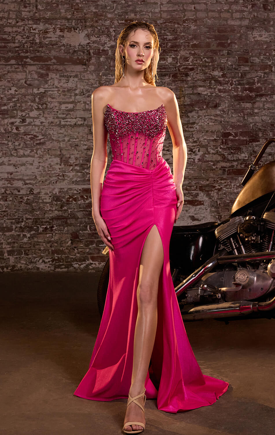 RAQUEL GOWN - STRAPLESS DRESS WITH BEADED BODICE