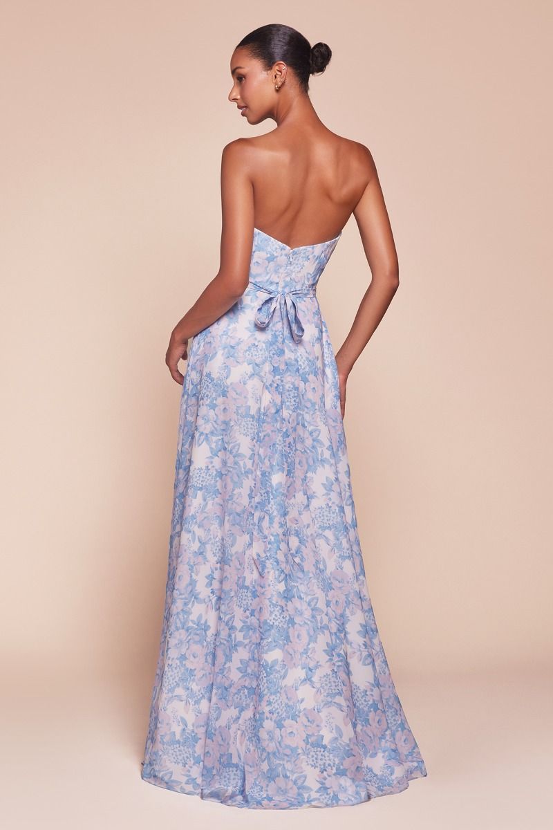 Lady Black Tie - Cassie Gown - Blue - Strapless A-line Floral Chiffon Dress - Size 14 Lady Black Tie - Cassie Gown - Blue - Strapless A-line Floral Chiffon Dress - Size 14
