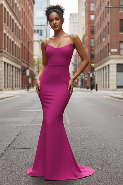 Daris Gown - Berry - Cat-Eye Scoop Neckline Dress