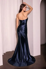 DEANNA GOWN - BLACK - ASYMMETRICAL STRAPLESS SATIN GOWN