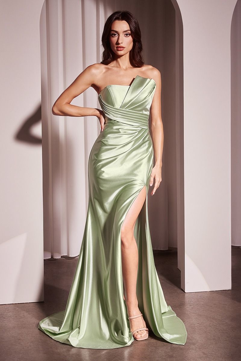 DEANNA GOWN - ASYMMETRICAL STRAPLESS SATIN GOWN