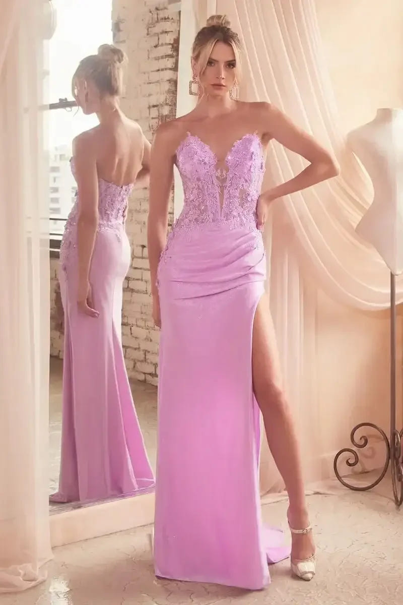 Desirae Gown - Lavender - STRAPLESS FITTED LACE DRESS