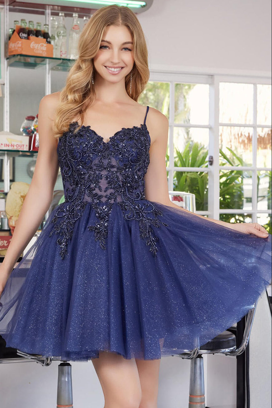 ROSEMARY A-LINE MINI DRESS - NAVY BLUE