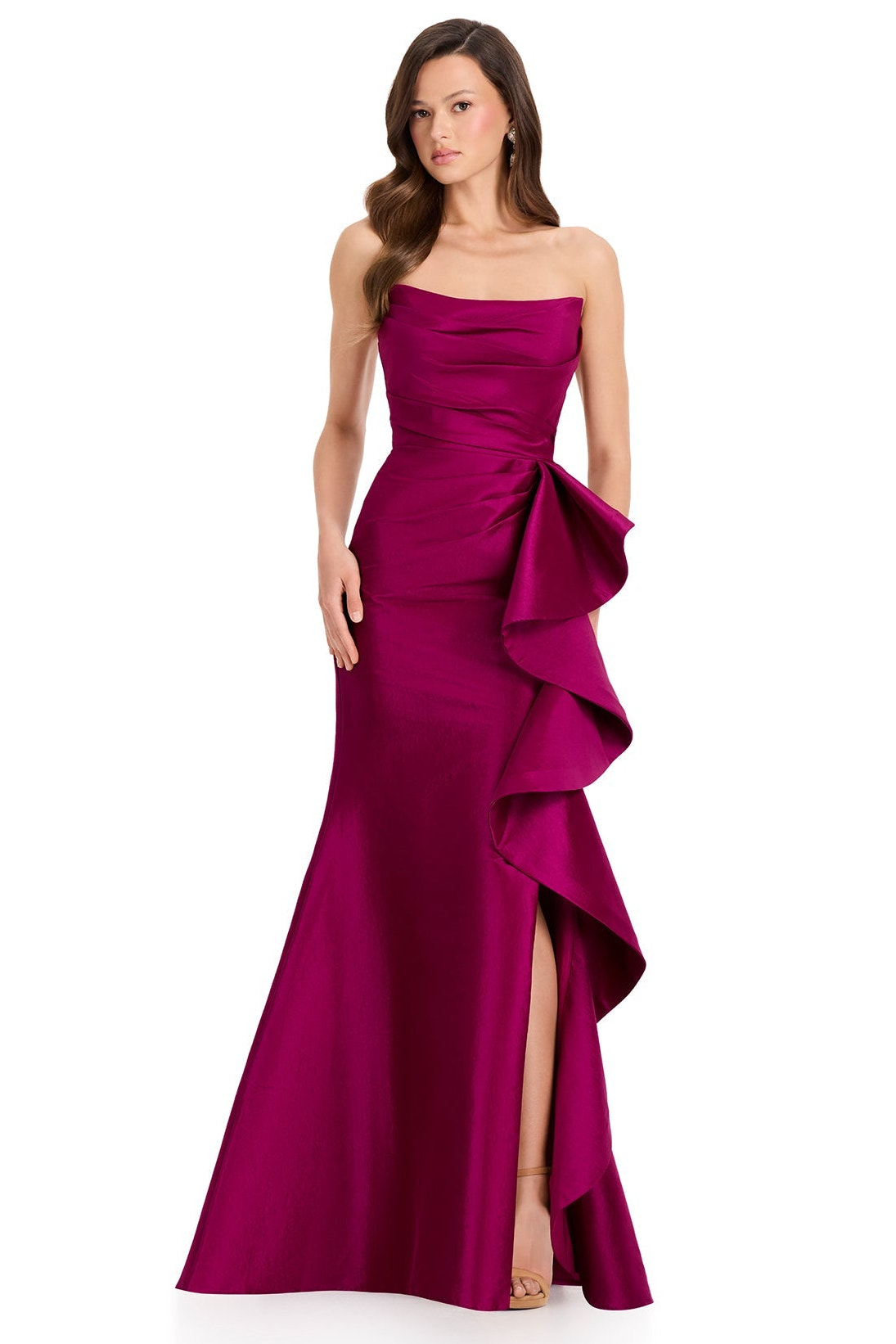 ASHLEYlauren E12368 Strapless Taffeta MOB Gown in Berry | Lady Black Tie