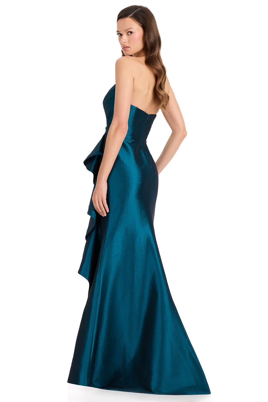 ASHLEYlauren E12368 Strapless Taffeta MOB Gown in Dark Teal | Lady Black Tie