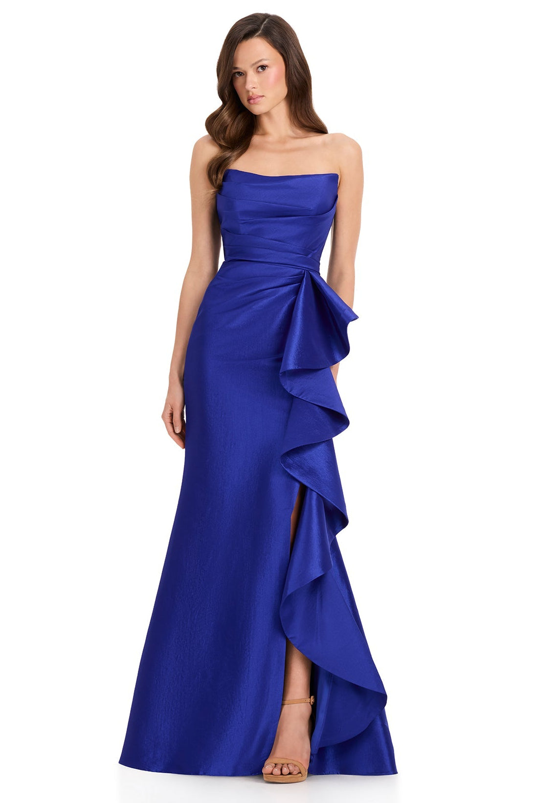 ASHLEYlauren E12368 Strapless Taffeta MOB Gown in Royal | Lady Black Tie