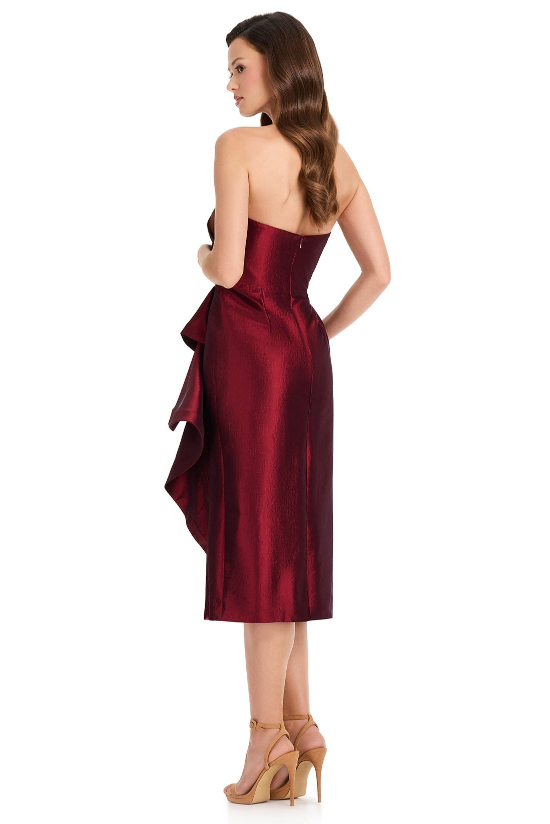 ASHLEYlauren E40005 Strapless Taffeta Cocktail Dress in Burgundy | Lady Black Tie
