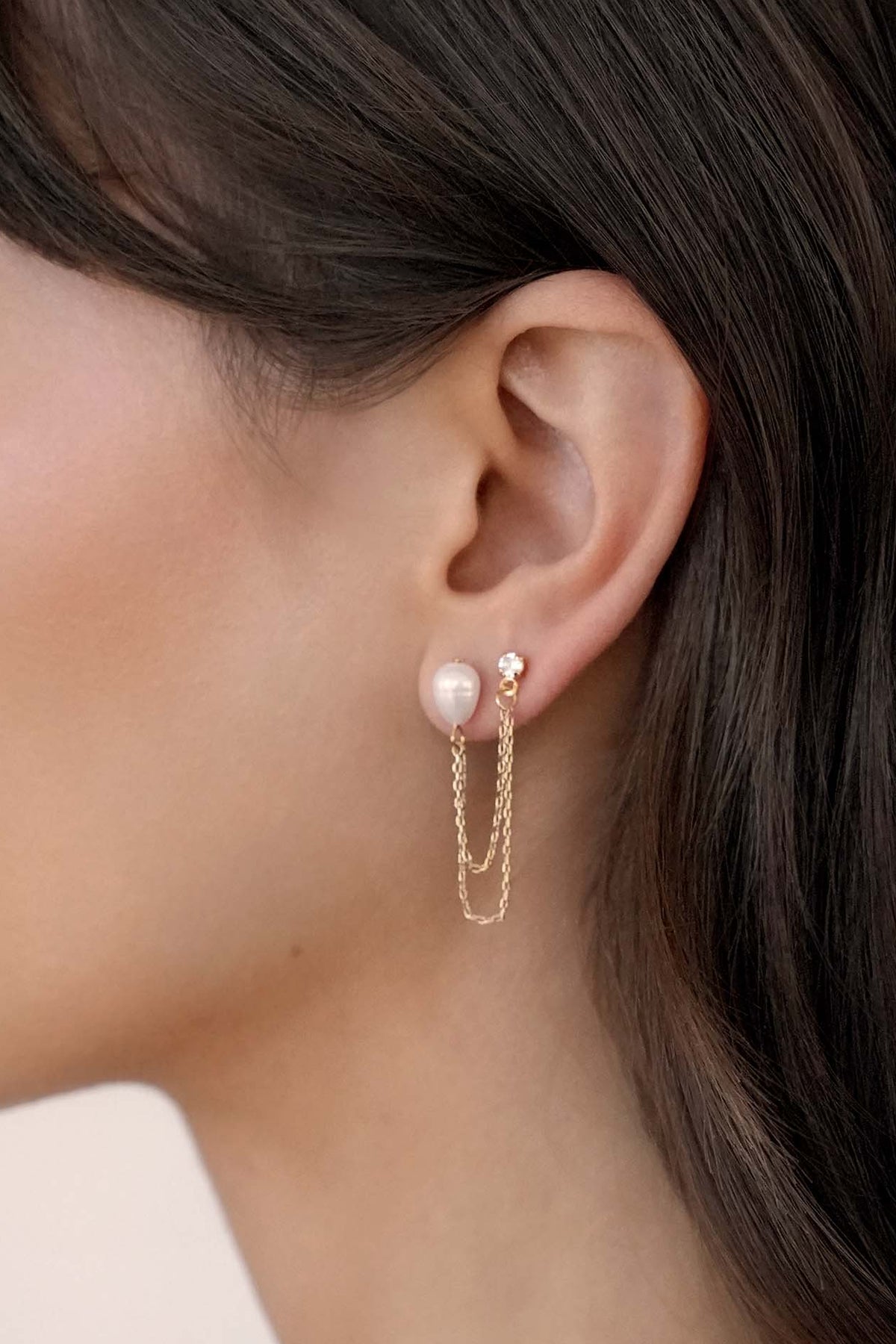 Double Piercing Freshwater Pearl Earring