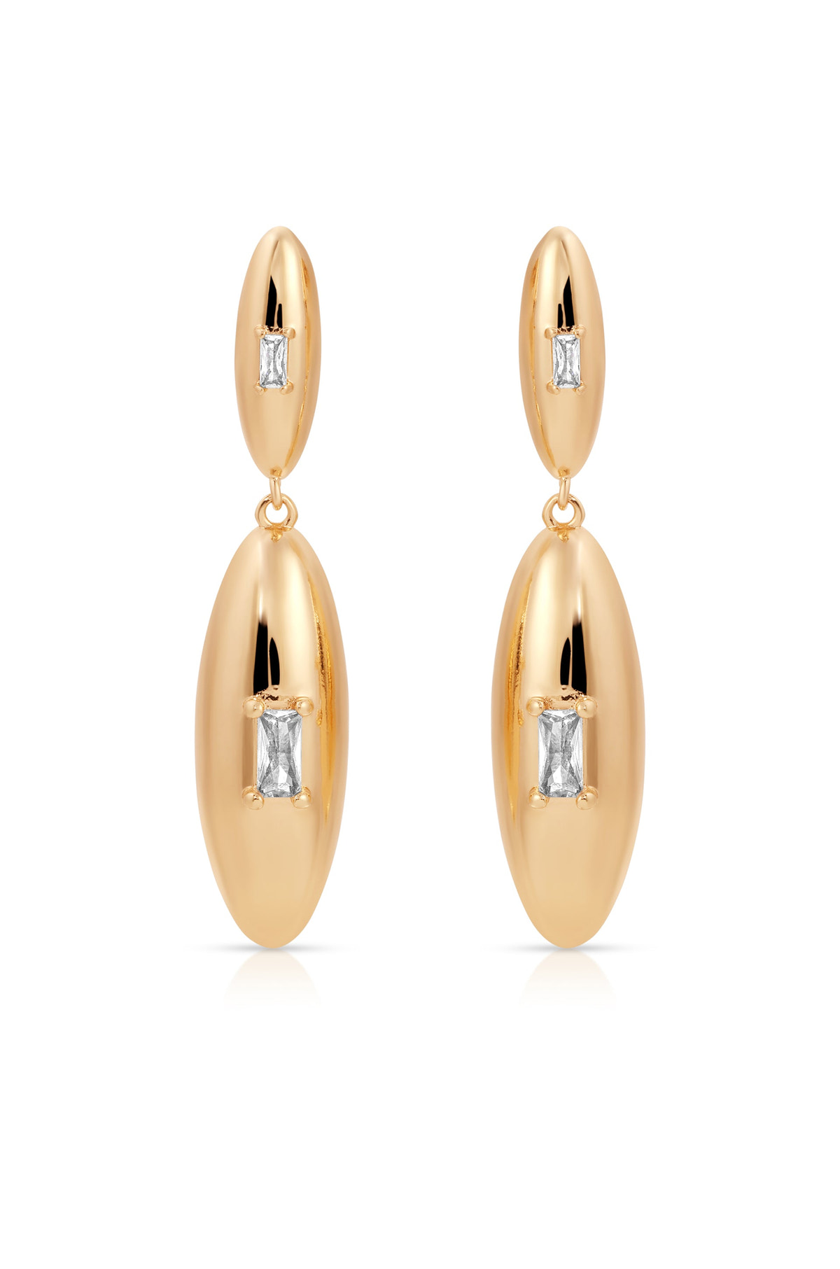 Oval Dome Double Drop Earrings