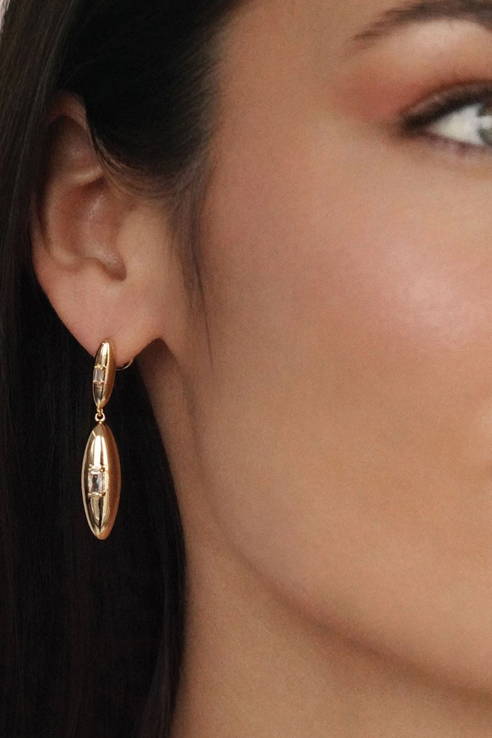 Oval Dome Double Drop Earrings