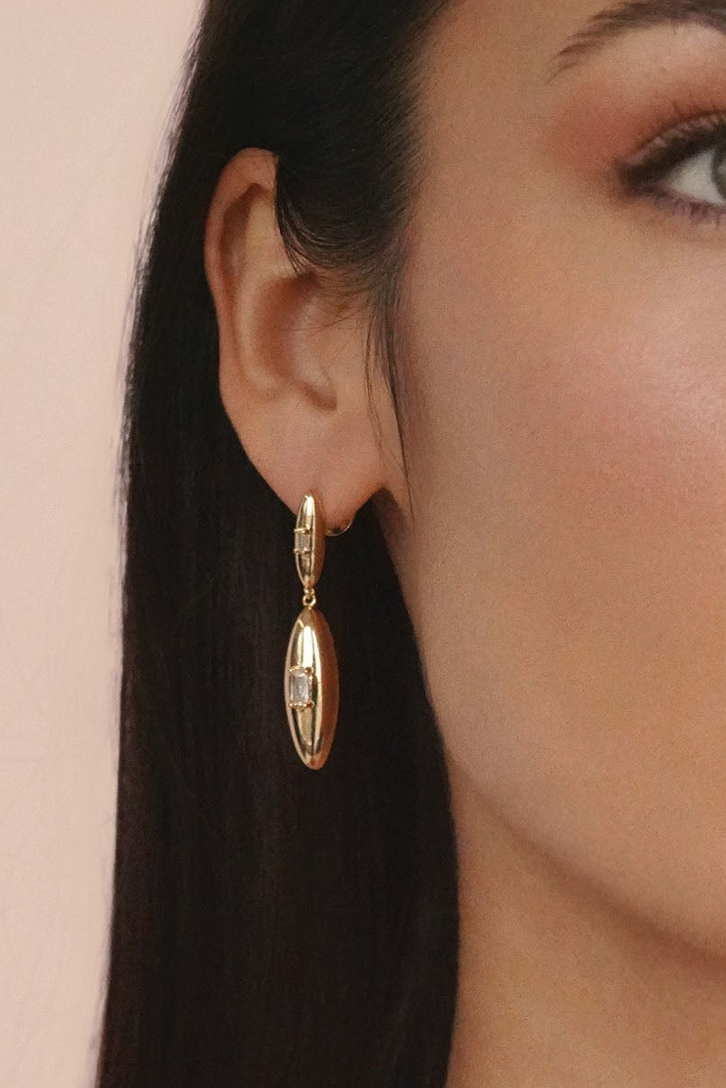 Oval Dome Double Drop Earrings