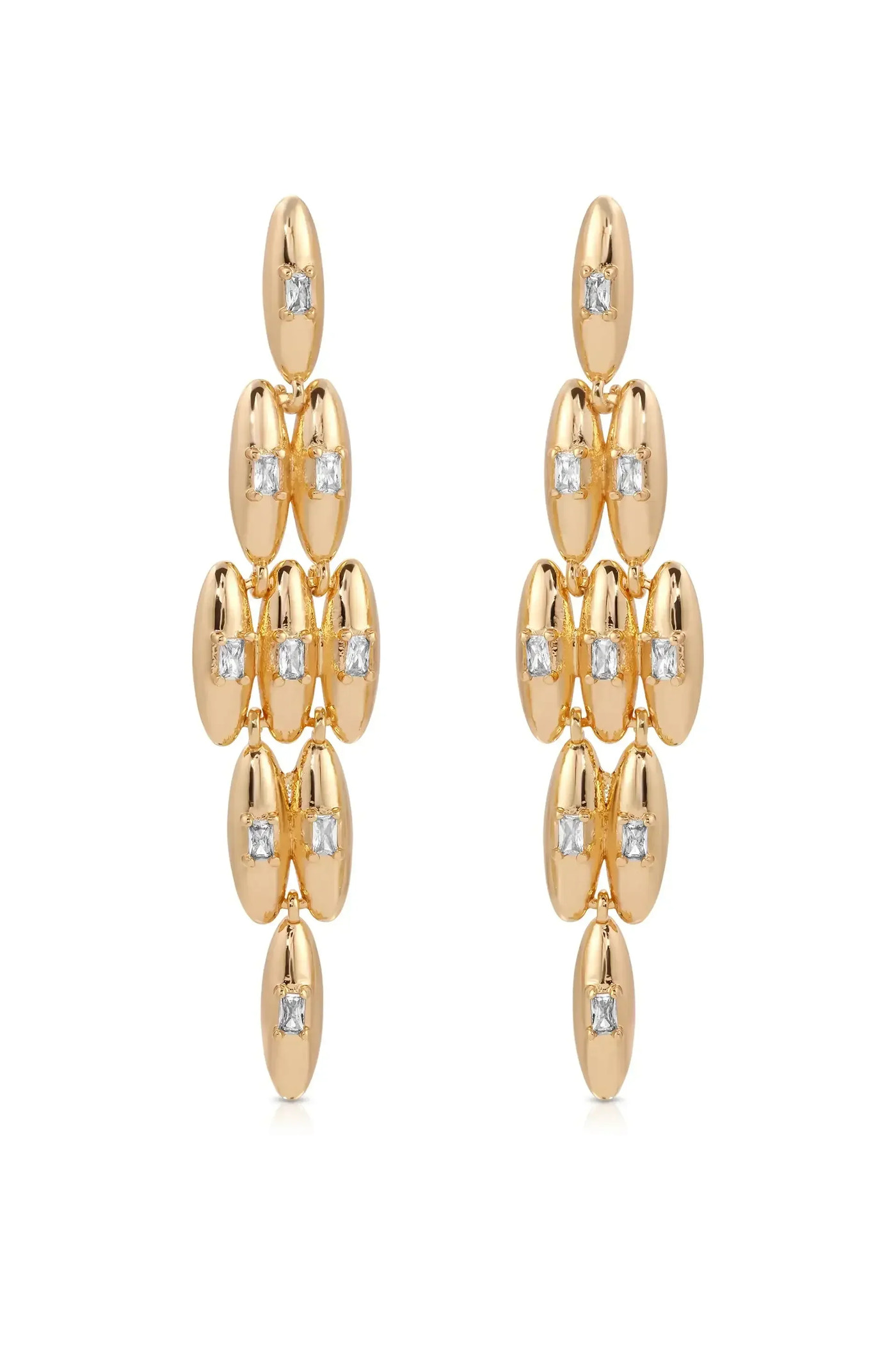 Oval Dome Baguette Dangle Earrings