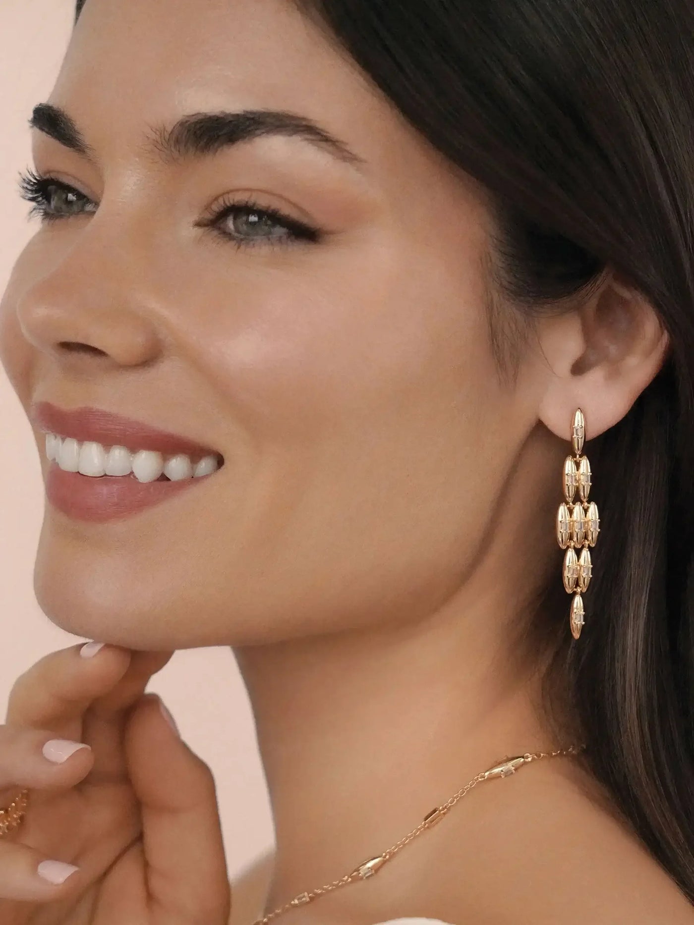 Oval Dome Baguette Dangle Earrings