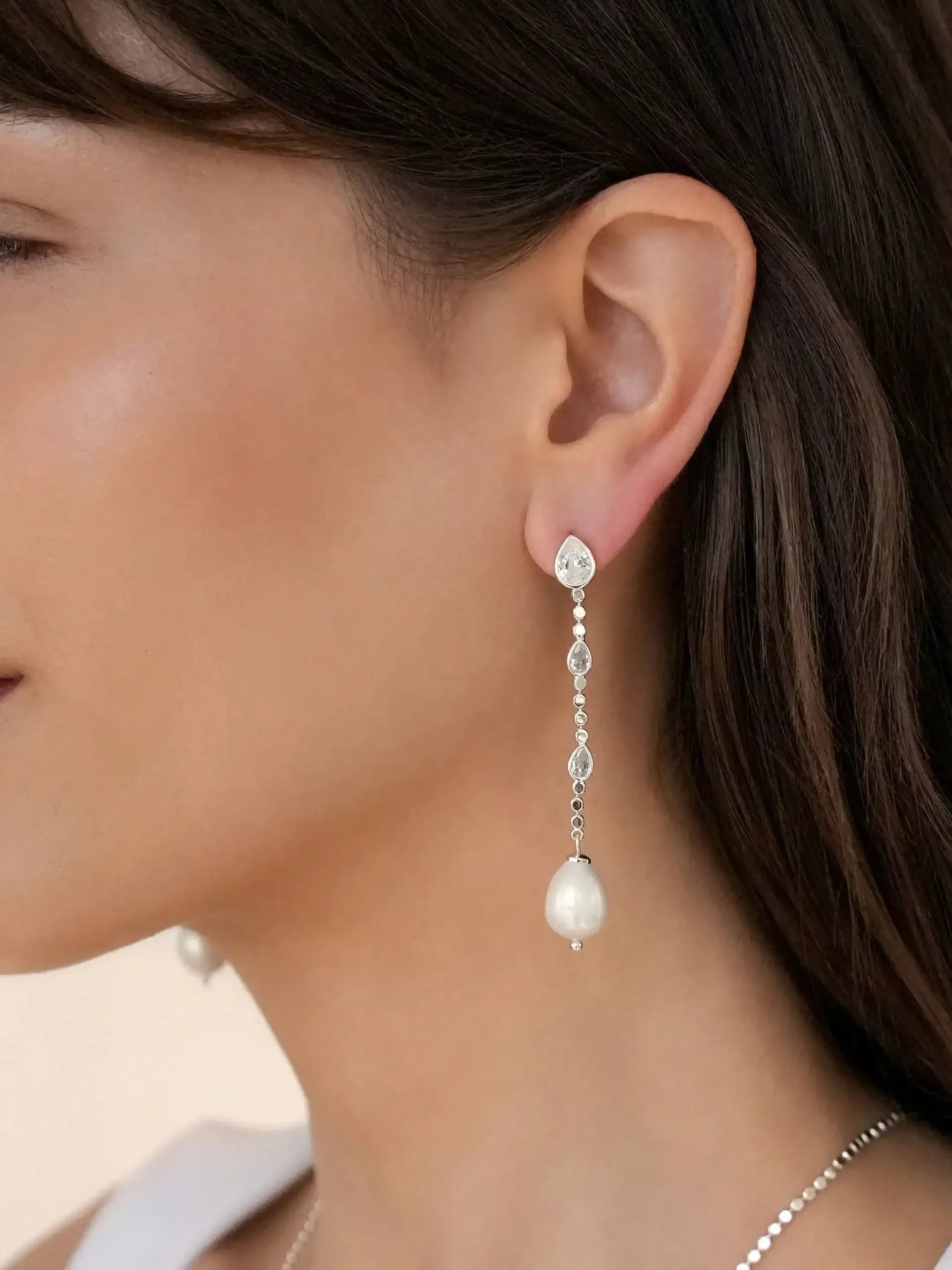 Droplet Crystal and Pearl Earring