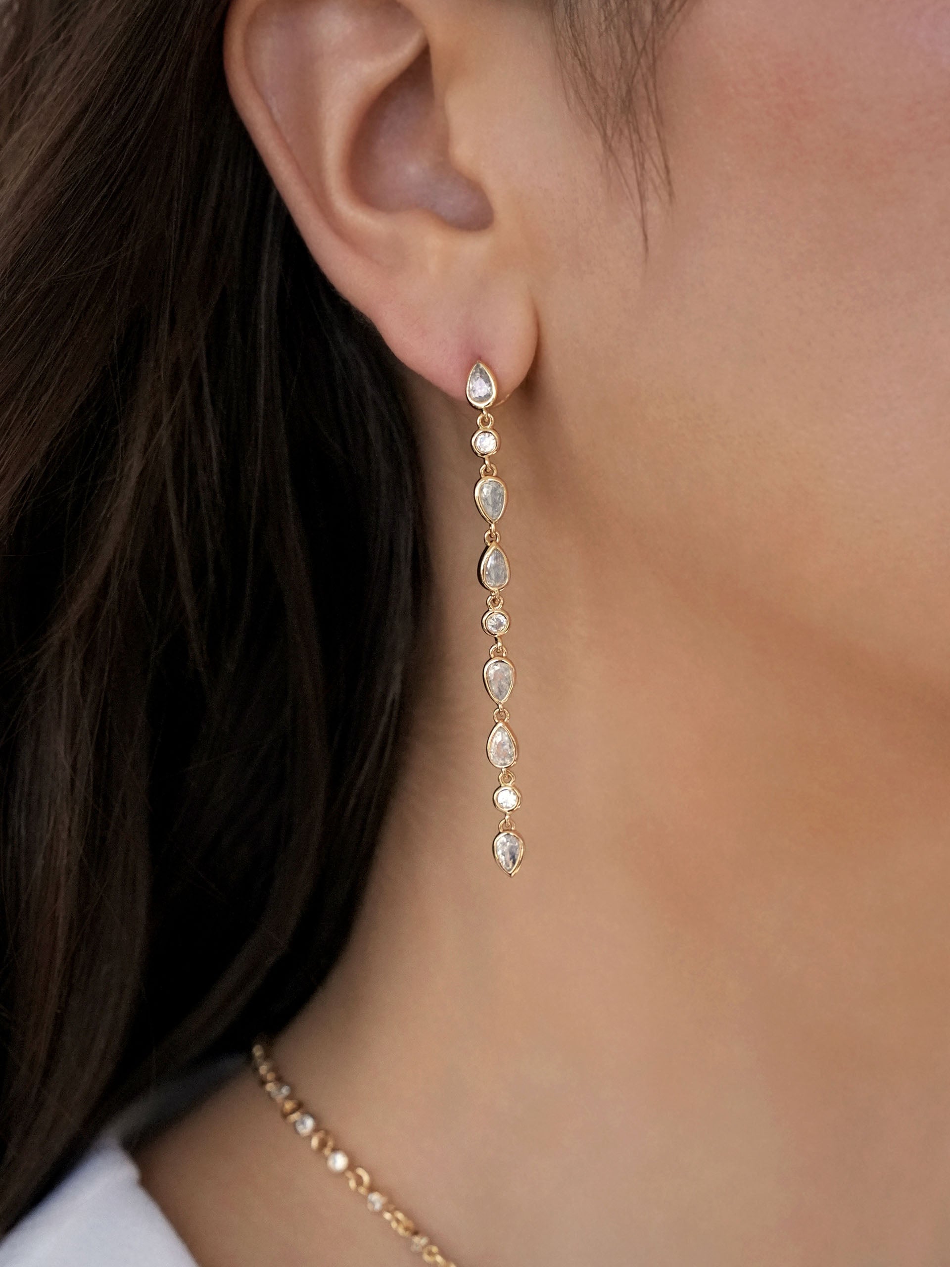 gold earrings for formal dress Jeweled/Crystal Linear Drop Earrings -Gold