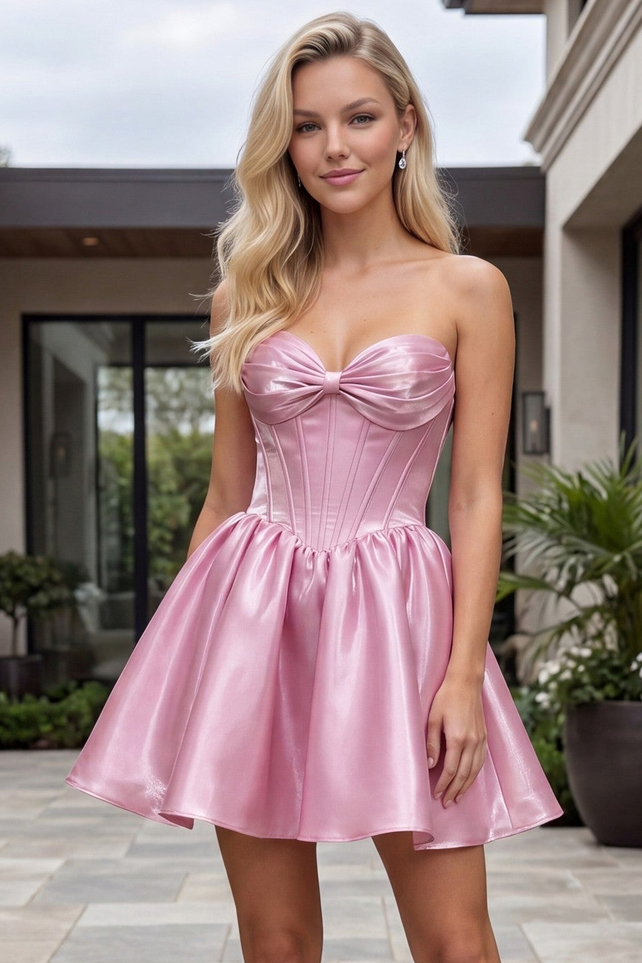 Leonie Mini Dress - Strapless Satin Corset Cocktail Dress