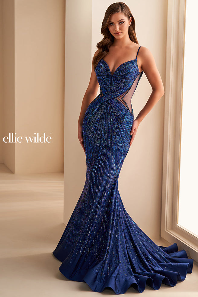 ellie wilde blue dress Ellie Wilde EW36222 Long Prom Dress PromGirl