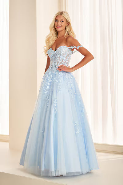 Ellie Wilde EW37028 Lace Ball Gown with Pockets in LT Blue | Lady Black Tie