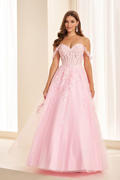 Ellie Wilde EW37028 Lace Ball Gown with Pockets in Light Pink | Lady Black Tie