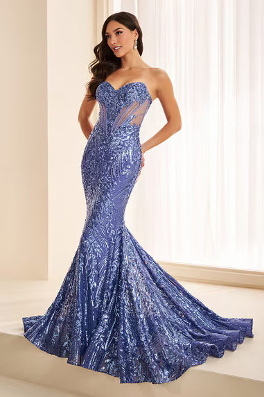 Ellie Wilde EW38013 Strapless Sequin Corset Mermaid Gown in Dusk | Lady Black Tie