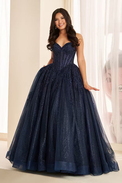 Ellie Wilde EW38018 Glitter Tulle Lace Ball Gown in Navy | Lady Black Tie