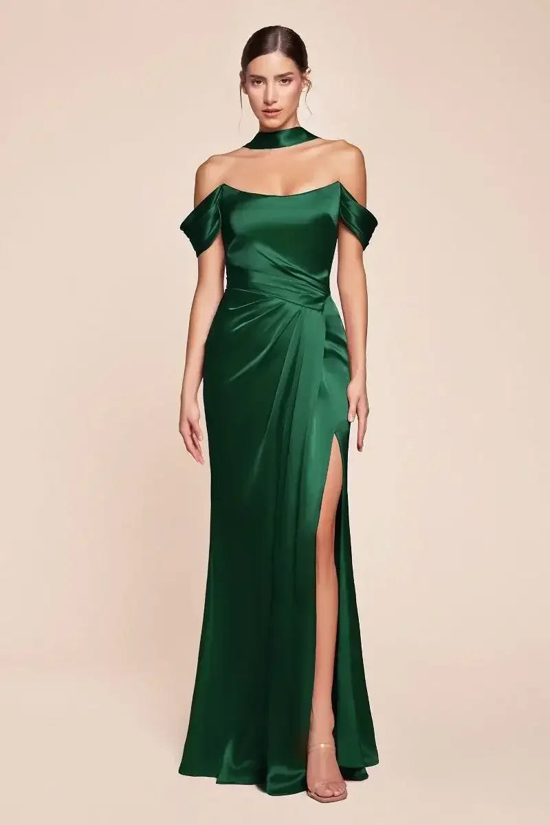 Emerson Gown - Emerald - OFF THE SHOULDER LACE UP CORSET LUXE SATIN GOWN