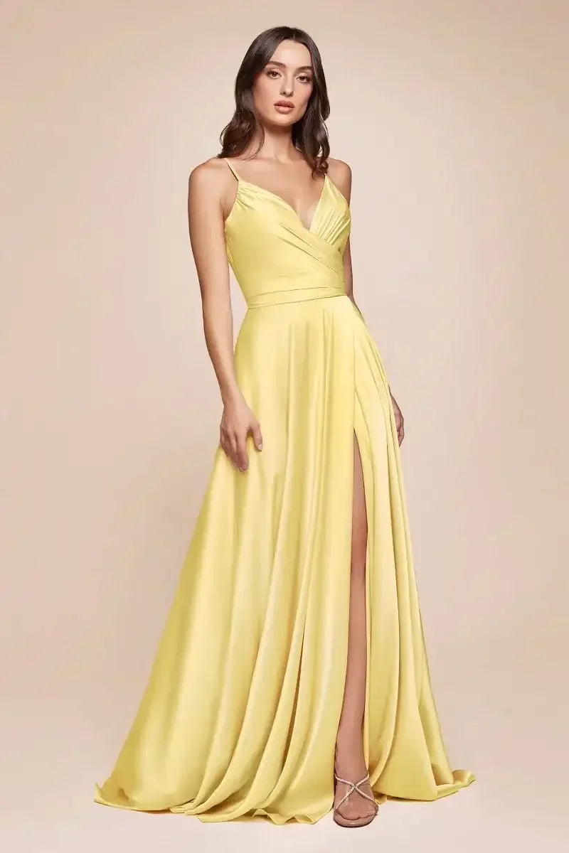 ERICA GOWN - LIGHT YELLOW - SOFT SATIN A-LINE SWEETHEART NECKLINE