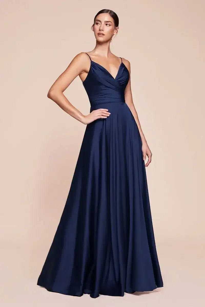 ERICA GOWN - NAVY - SOFT SATIN A-LINE SWEETHEART NECKLINE
