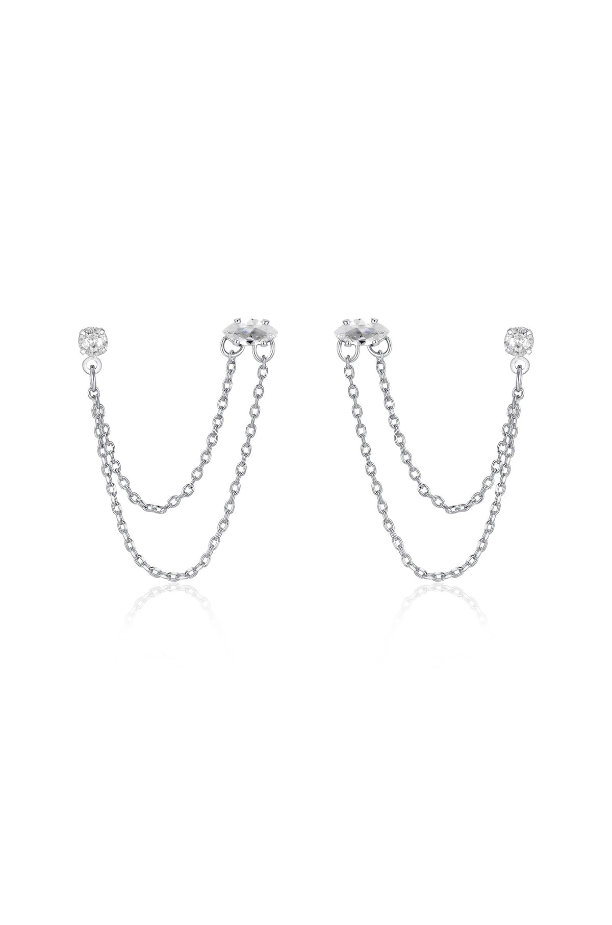 Double Piercing Chain Dangle Earrings