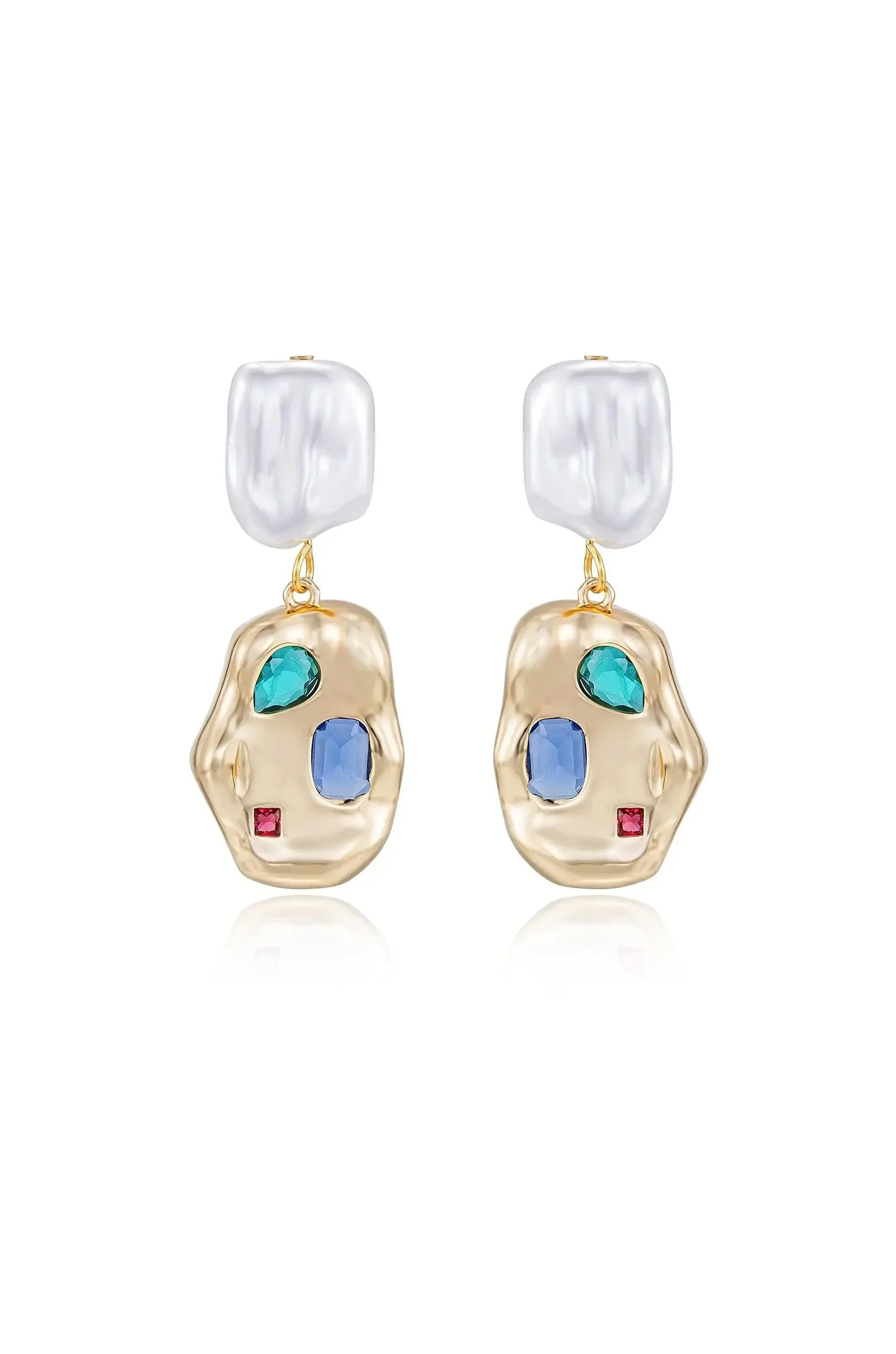 Rainbow Crystal Nugget & Pearl Earrings