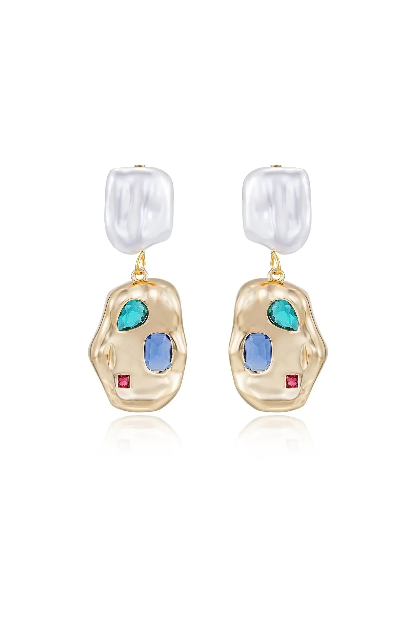 Rainbow Crystal Nugget & Pearl Earrings