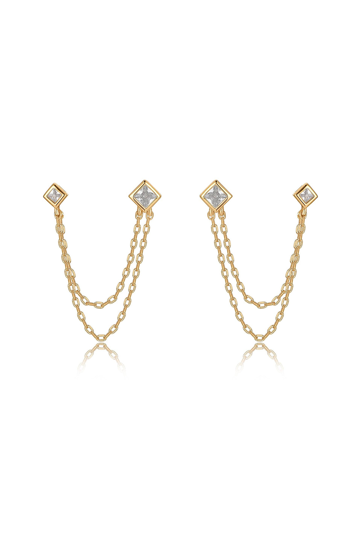 Double Piercing Diamond Shape Earrings