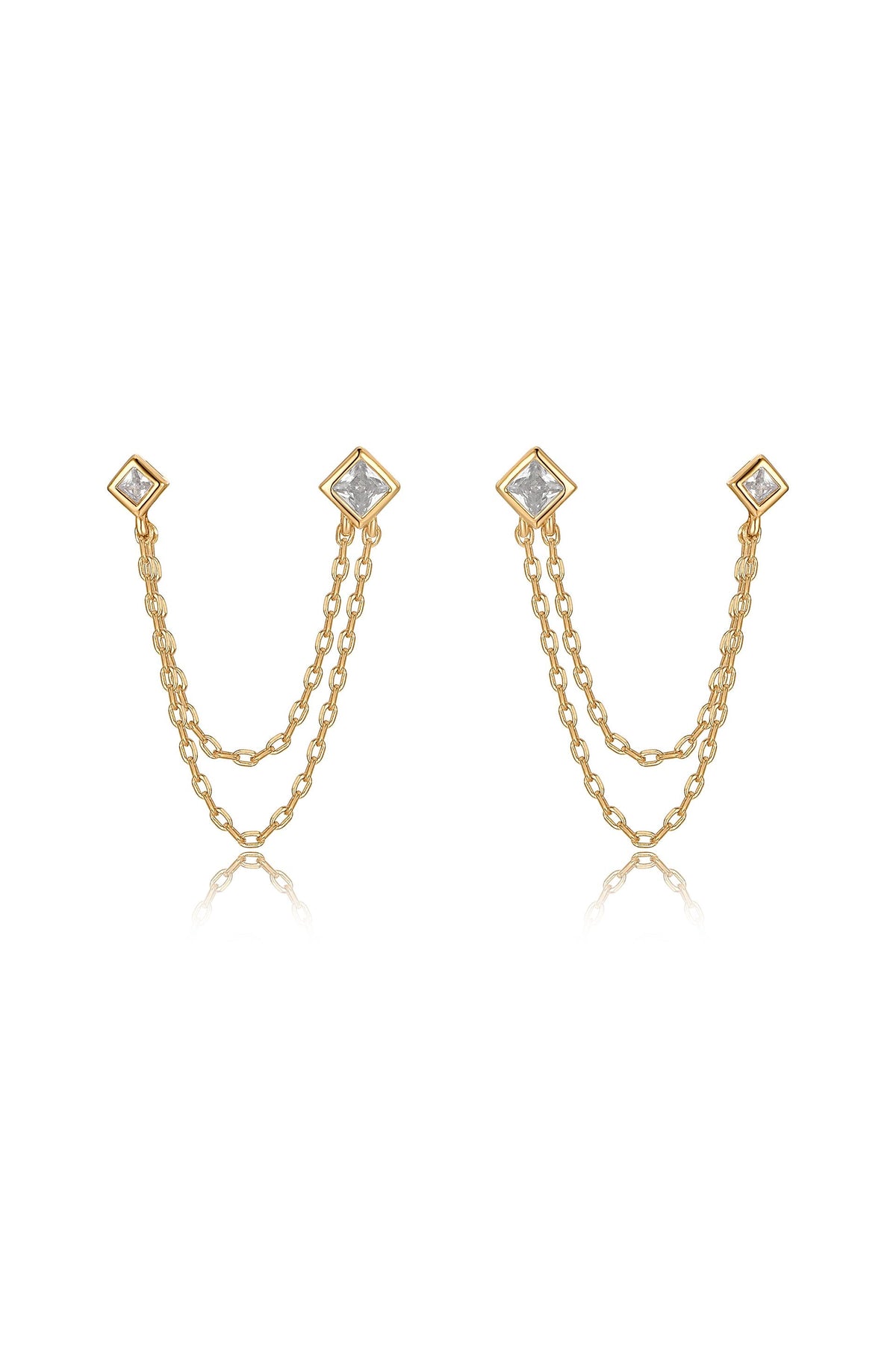 Double Piercing Diamond Shape Earrings